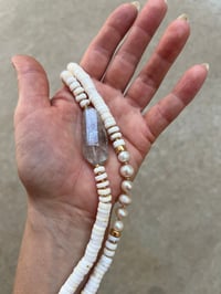 Image 1 of HORIZONS-pink opal heishi + gray-centered quartz