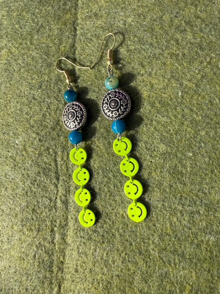 Image of ๐ฉต๐ Blue agate smiley face earrings ๐