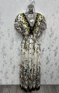 Image 1 of Gloria - Vintage Floral Angel Sleeve V Neck Maxi Dress