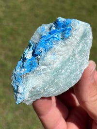 Image 7 of Cyanotrichite On Green Fluorite Matrix Specimen | Guizhou China #2924