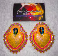 Image 3 of Hand Polish Yellow Heart XL Beaded Earrings 