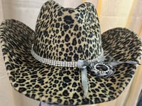 Image 1 of Leopard Brown Cowboy Hat Crystal Band Bow