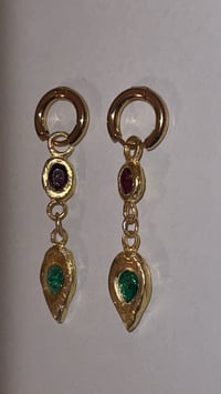 Image 3 of garnet + green cubic zirconia earrings