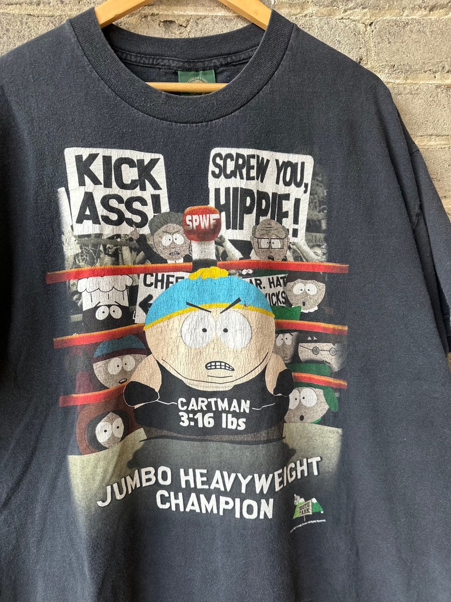 Image of 1998 VINTAGE SOUTH PARK “CARTMAN 3:16” WRESTLING SPOOF TEE, SIZE: XL