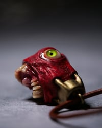 Image 18 of Egg of the King big eyes pendant, leather cord, brass hardware, OOAK,
