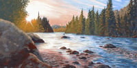 Image 2 of <h2>Vedder River Sunset </h2> Original Artwork <br />18 x 36 <br />Oil