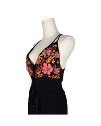 Image 4 of Forever 21 Boho Embroidered Floral Maxi Dress – Black Sleeveless Festival Dress Size Small