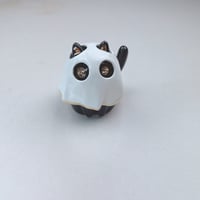 Image 4 of Black Kitty With Ghost Mask Ceramic Figurine (tiny Hole For Flower)