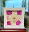 Genuine White Hollyhock, Hydrangea & Geranium Wildflower Art In 6" X 6" Shadow Box (Item# 202301S)