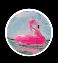 Flamingo Floatie sticker (white border) 
