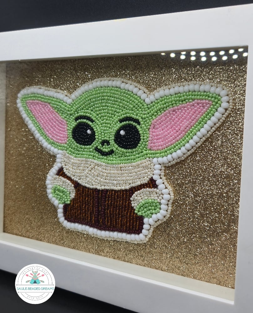 Image of 4" Beaded Grogu in Shadowbox 