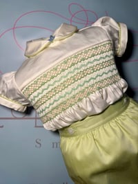 Image 2 of boys green smocked romper 
