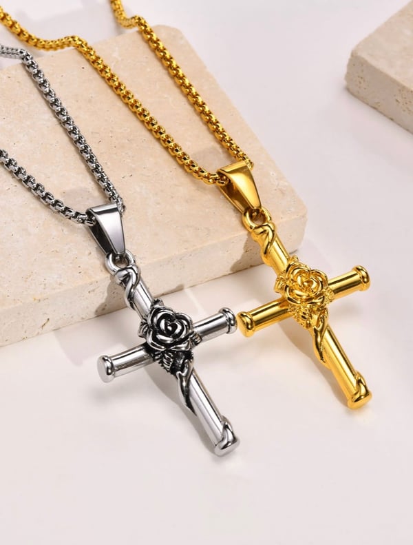 Image of “Saved” Rose Cross Pendant & Chain 