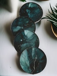 Image 1 of Set of 4 Epoxy Resin Art Coasters 'The Moss Agate"