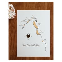 Image 1 of Affiche Plages en or Saint Cast Le Guildo noir A4 