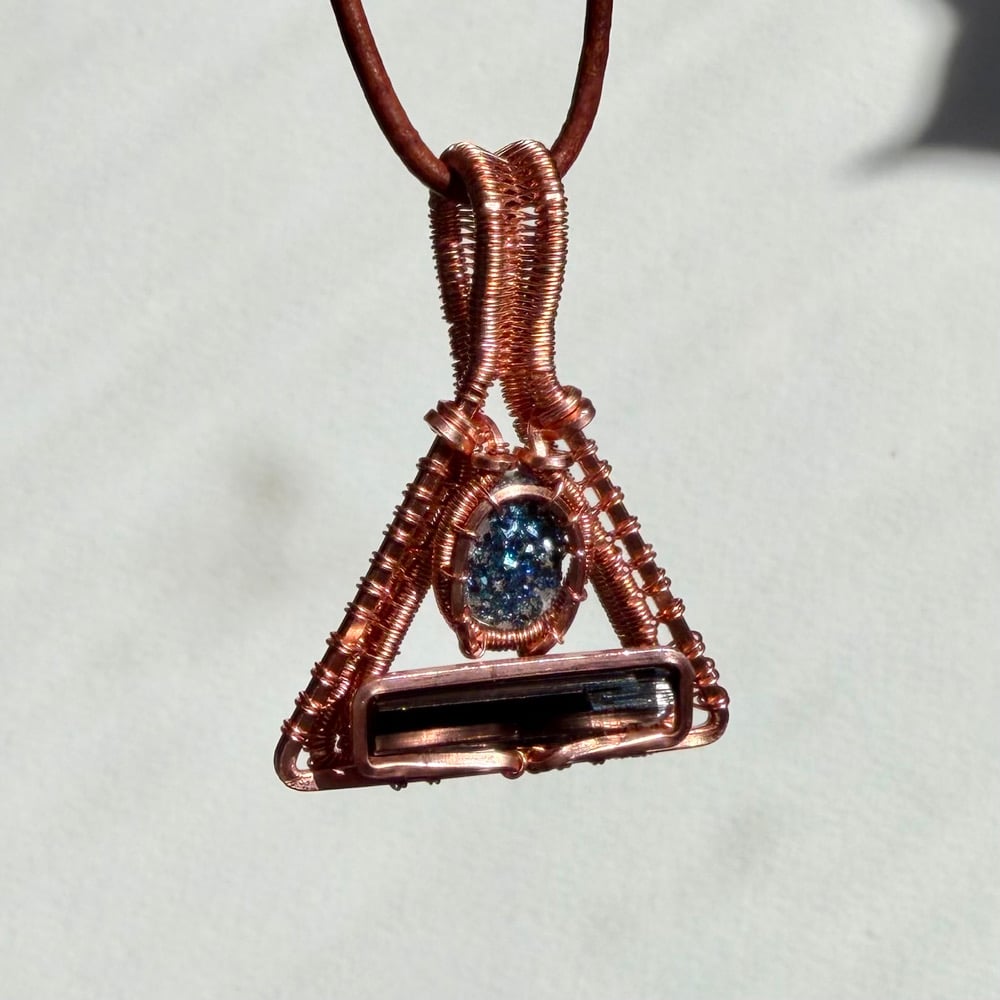 Image of Blue Druzy & Black Tourmaline Triangle