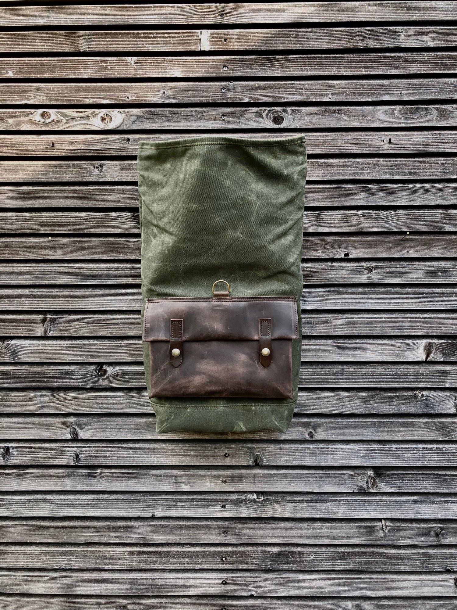 Image of Motorcycle bag in waxed canvas with exterior leather pocket Bike accessories Waxed canva