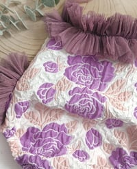 Image 3 of Photoshoot body | Marella romper | age 9-12 months | dark purple flowers | sitter