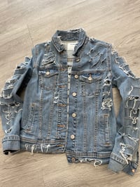 Image 1 of Small custom destroyed denim jacket