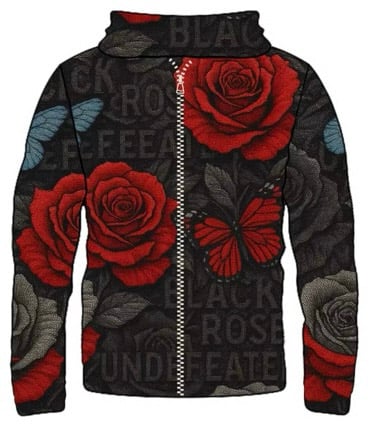 Image of Black rose tapestry zip up (pattern 2) PRE-ORDER
