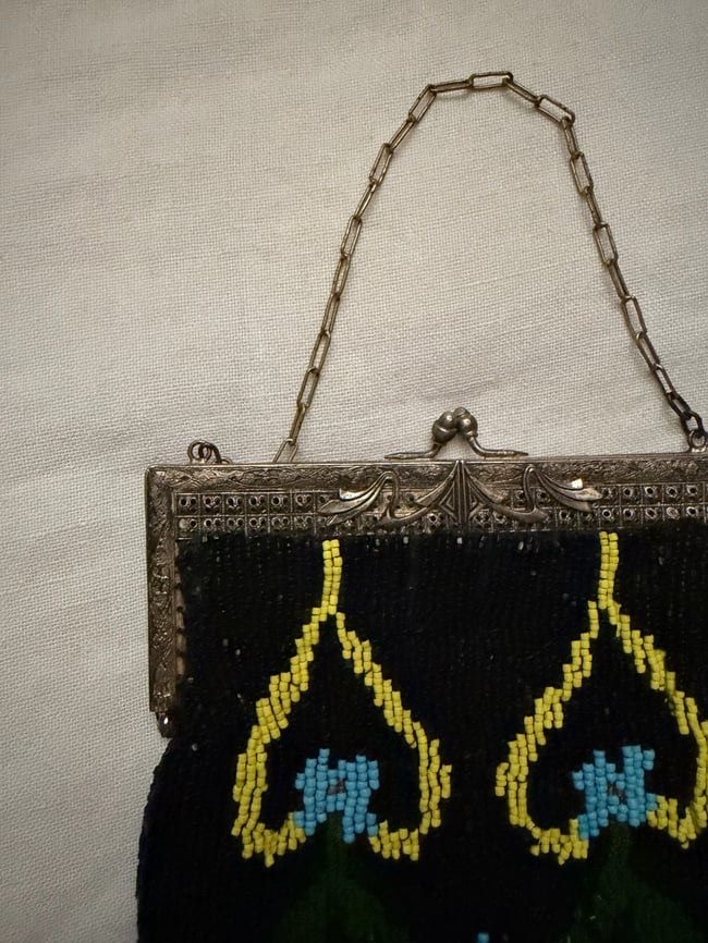 1920s hand beaded art deco bohemian purse bag glass
