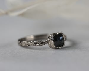 Image of *SALE - was £2400* 18ct White gold, rose-cut black diamond floral carved ring (LON209)