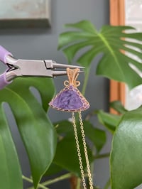 Image 3 of Gold Charoite Triangle Crystal Necklace