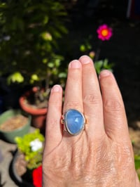 Image 2 of Gemmy Faceted Blue Opal 18 Karat Gold Setting