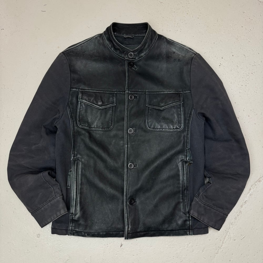 Image of 2000s Armani Jeans Leather Biker Jacket, Size large