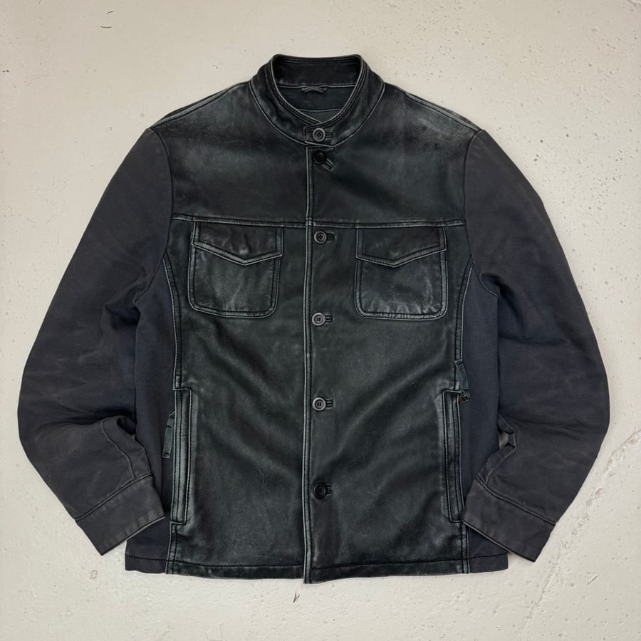 Image of 2000s Armani Jeans Leather Biker Jacket, Size large