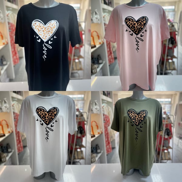 Image of Leopard Print Love Heart T-Shirt