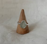 Image 2 of Cornflower Blue Sea Glass Ring on Hammered Band size Q