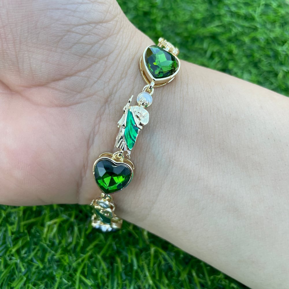 San Judas Tadeo green heart stone bracelet