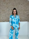 Pyjama Toile De Jouy Turquoise Jambes Longues 