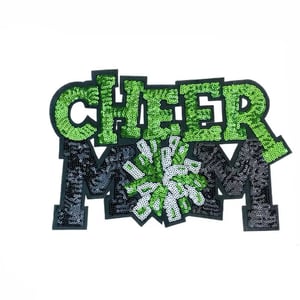Image of Cheer Mom Sequin Pom Pom Iron On Patch