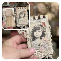 Image 3 of Petite snippet sample french lace book in a tiny french biscuit tin.