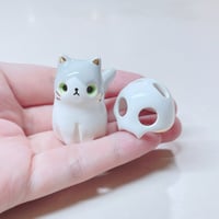 Image 4 of Gray And White Kitty With Skull Mask Ceramic Figurine 3 