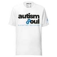 Image 1 of autism soul white unisex t-shirt front, back and sleeve logo
