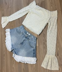Image 1 of Cream Bardot lace top