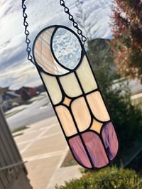 Image 2 of Stained Glass Moon Phase Suncatcher - Pastel Geometric Hanging Window Art Decor