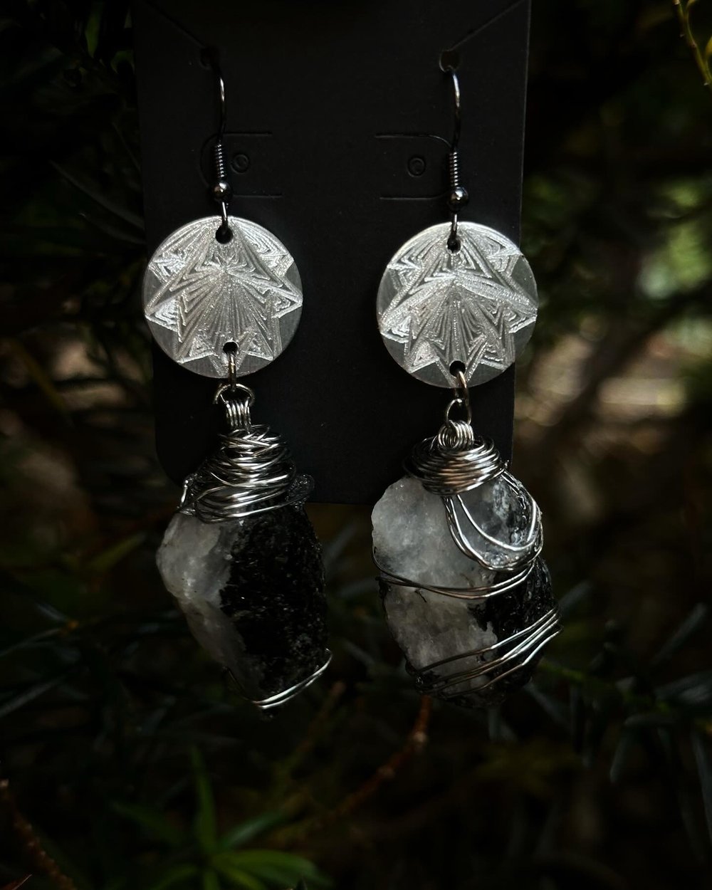 Image of Hand Engraved Earrings with Wrapped Specimens