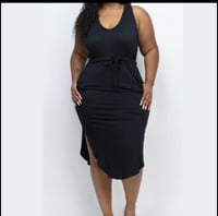 Drawstring Sleeveless midi Dress Black