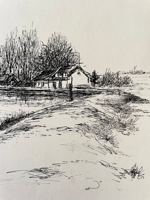 Image of VINTAGE DUTCH DRAWING: LANDSCAPE #4