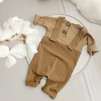 Image 1 of boys romper | Jack | 9-12 months | camel stripes | sitter