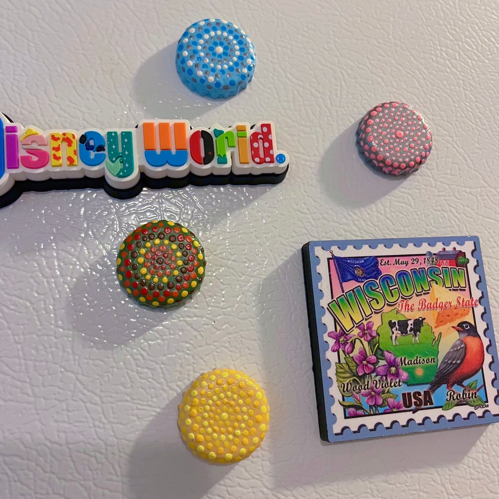 Image of repurposed bottlecap magnets