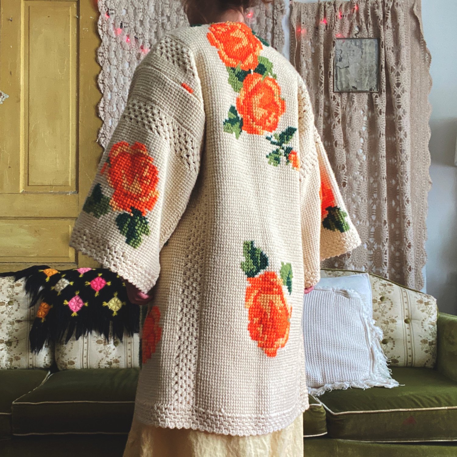 Image of Orange Roses Granny Sweater