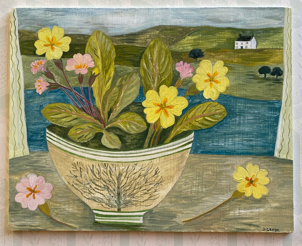 Image of Mochaware bowl and Primroses