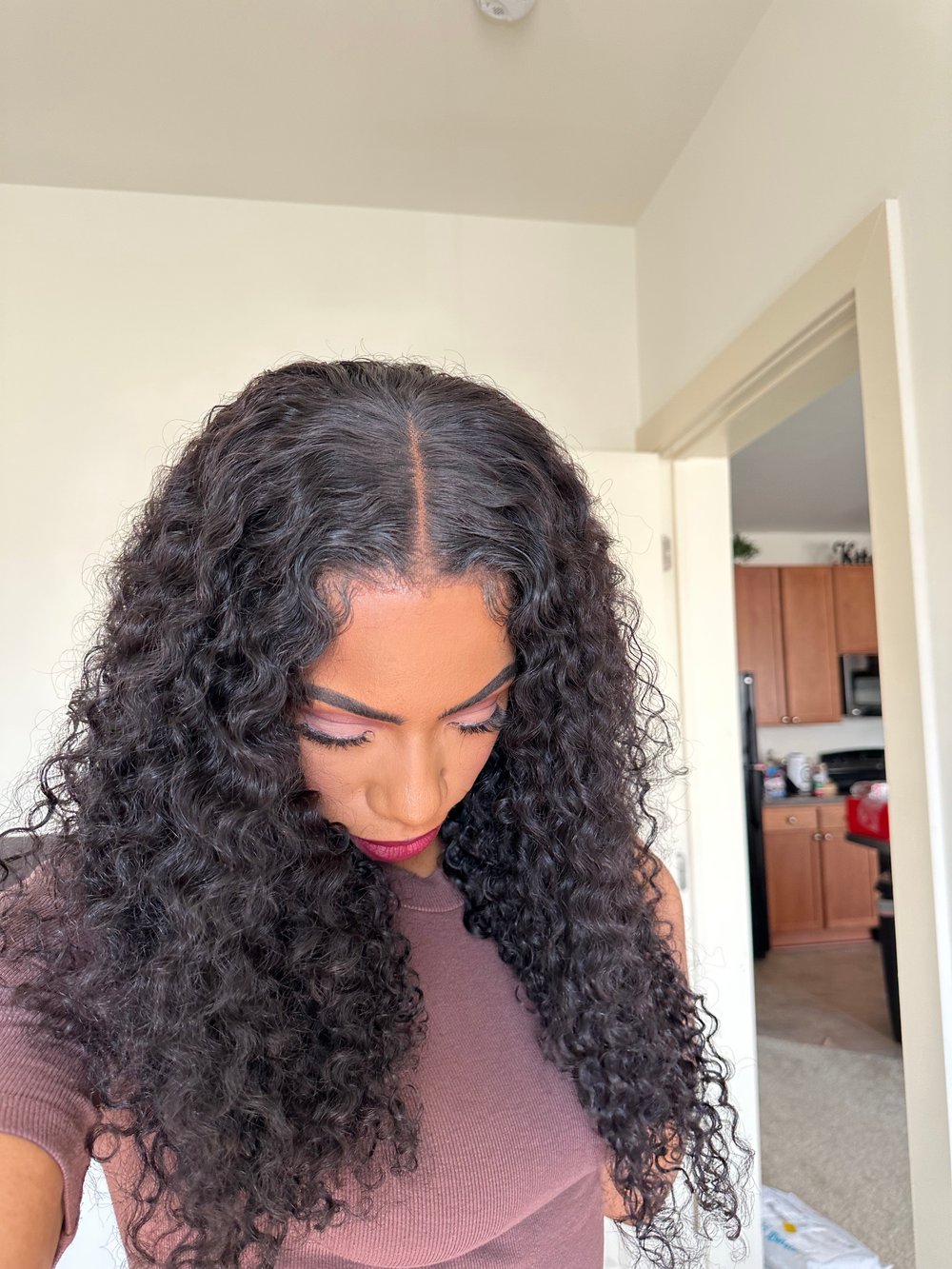 Image of 24 inch CURLY GLUELESS LACE CLOSURE WIG BREATHABLE CAP