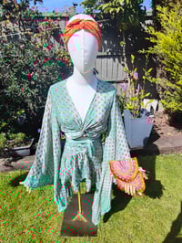 Image 5 of Porto co ord set - frilly wrap skirt and top 6-14 uk Green