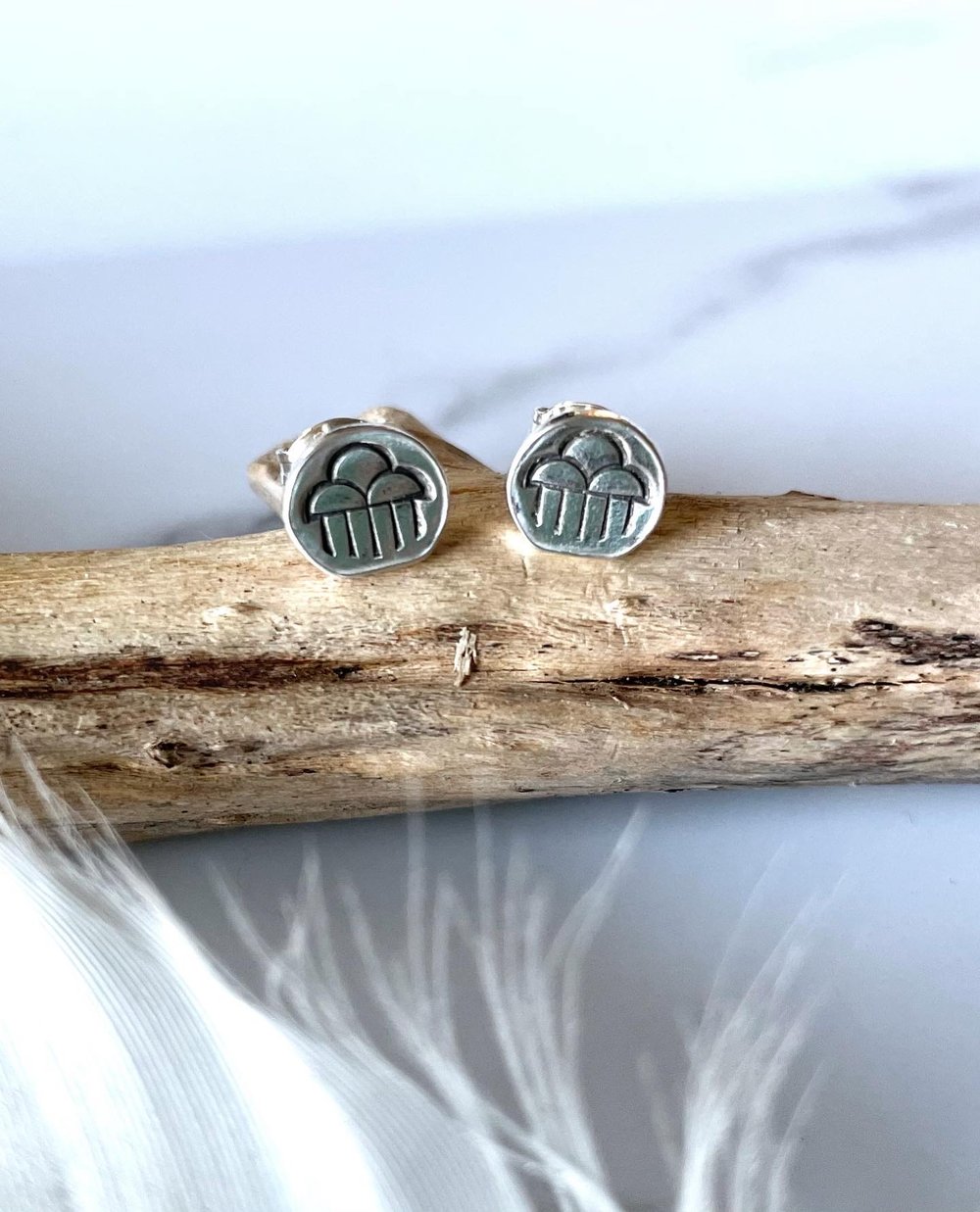 Handmade Sterling Silver Rain Cloud Stud Earrings 925